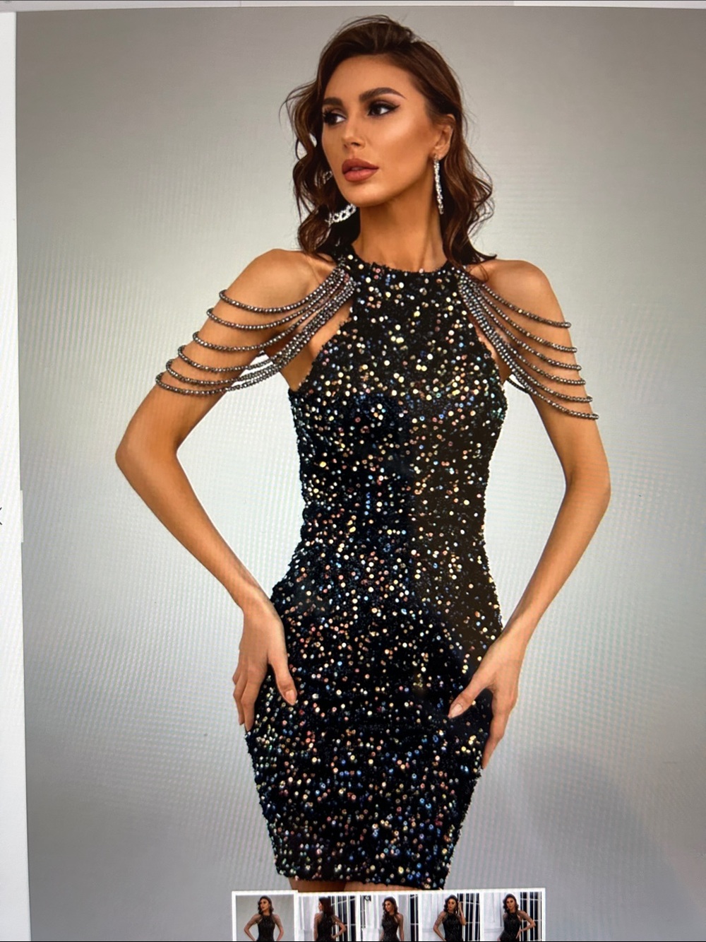 Off Shoulder Round Neck Sequin Mini Dress